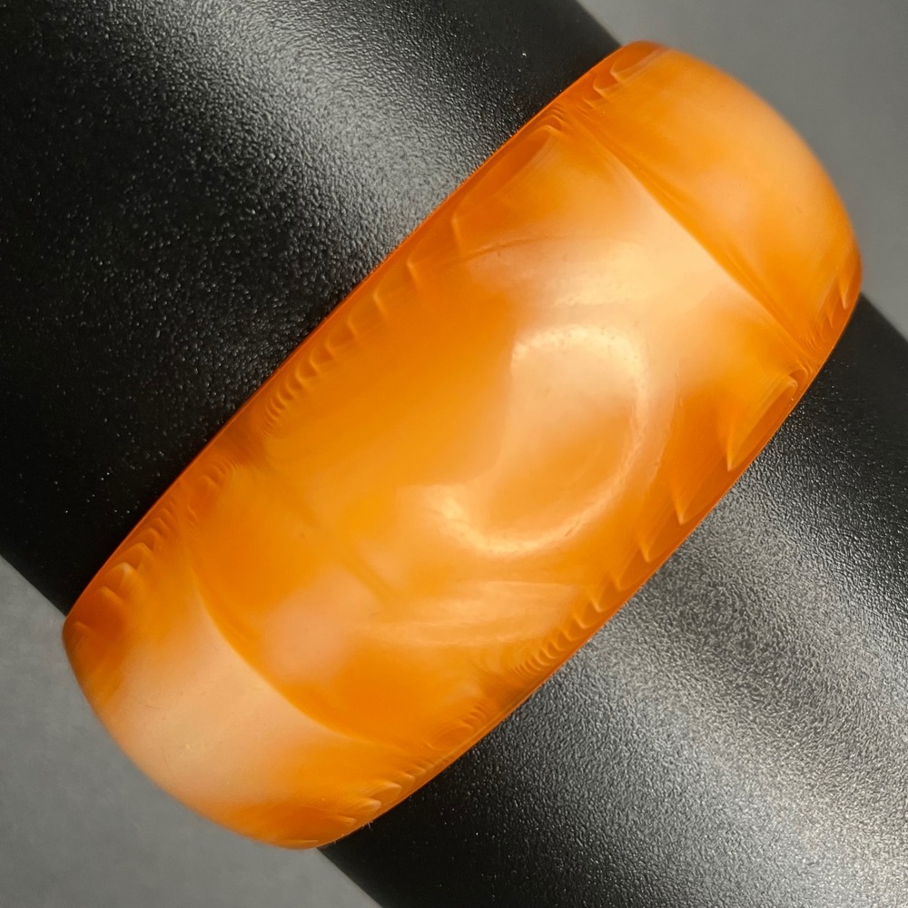 Vintage Bangle Bracelet Orange Moonglow Lucite Domed Chunky Size 8